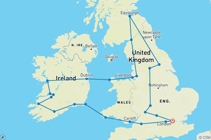 Carte du circuit L'expérience de la Grande-Bretagne et de l'Irlande (2026, 15 jours) (25 destinations)