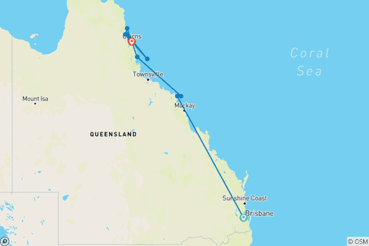 Carte du circuit Circuit de 9 jours à Brisbane - Daintree | Whitsundays | Grande Barrière de Corail