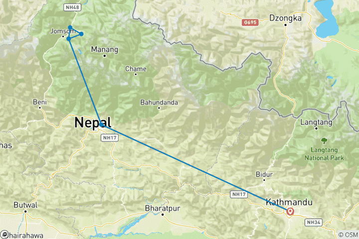 Map of Jomsom Muktinath Flight Tour 2025/26