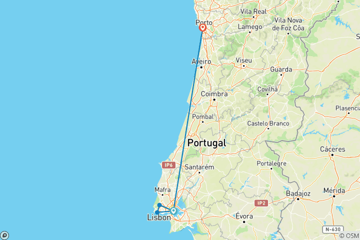 Map of Portugal Highlights: Lisbon to Porto - 8  Days