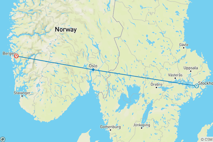 Carte du circuit Stockholm, Oslo et Bergen en une semaine
