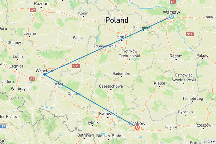 Carte du circuit La Pologne en 6 jours - Varsovie, Wroclaw et Cracovie