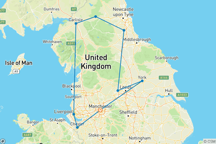 Map of England Rundreise - 8 Tage Perlen Nordenglands