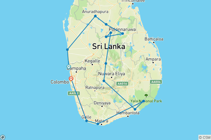 Carte du circuit Cycle Sri Lanka