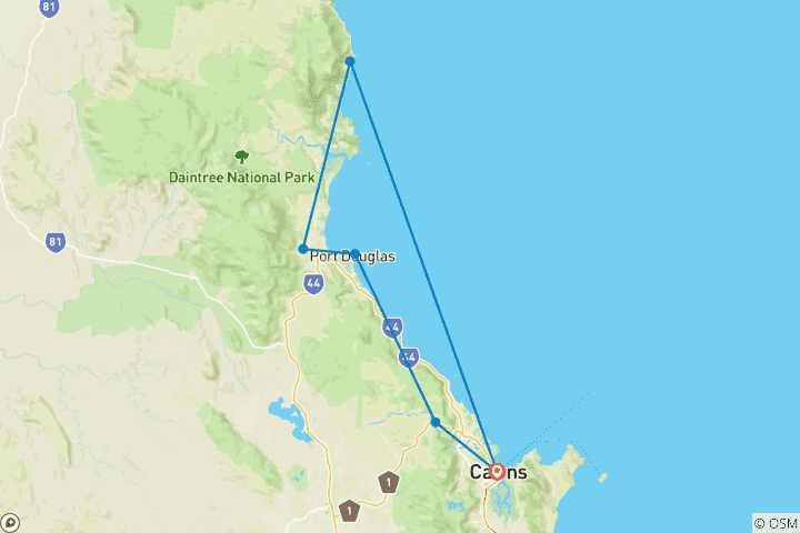 Map of Daintree Rainforest & Port Douglas 3 Day Tour
