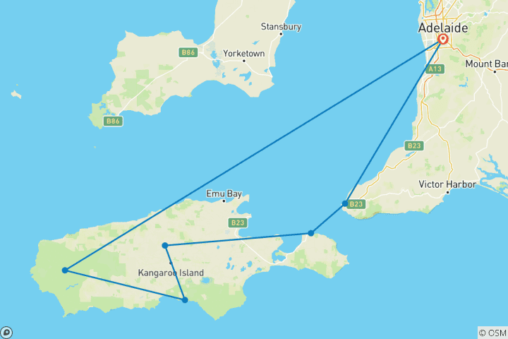 Carte du circuit Remarquable Adélaïde à l'île Kangourou (petits groupes, 2026/2027)