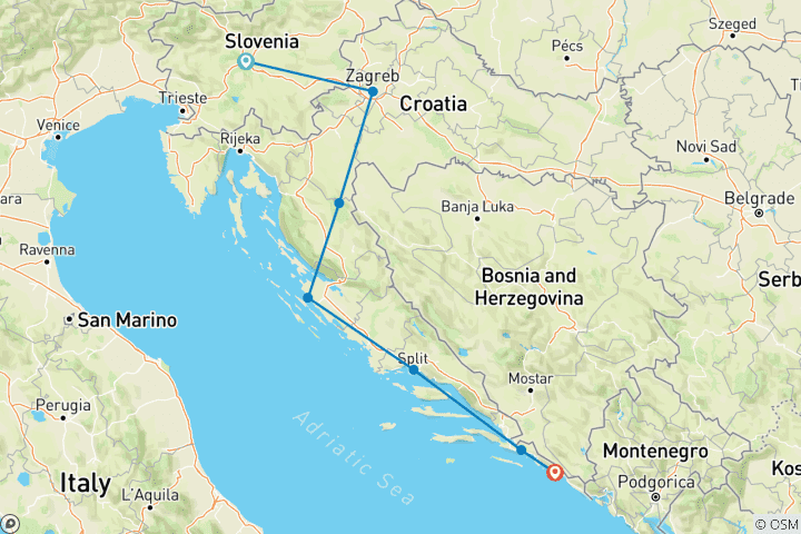Map of Scenic Slovenia & Croatia (from Ljubljana to Dubrovnik)