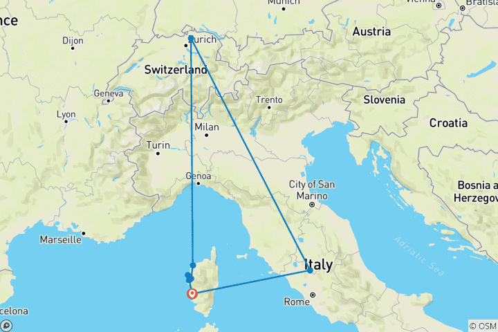 Carte du circuit Croisière en catamaran Corsica Dream North