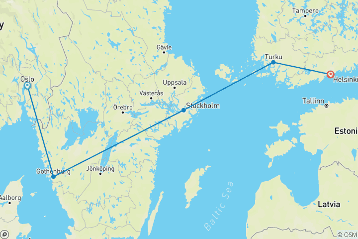 Carte du circuit Le meilleur de la Norvège, de la Suède et de la Finlande