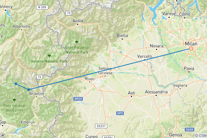 Map of French & Italian High Alps Ski/Touring Adventure