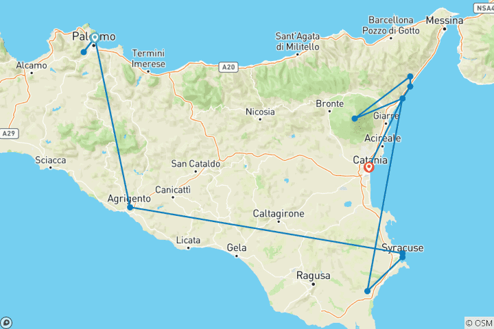 Carte du circuit Découverte privée de la Sicile - Points forts