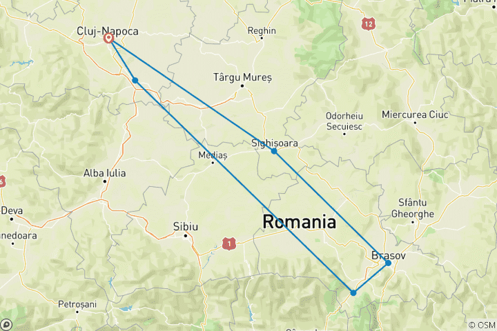 Map of Private 3-Days Halloween Tour in Transylvania with 2 parties, departing from Cluj-Napoca