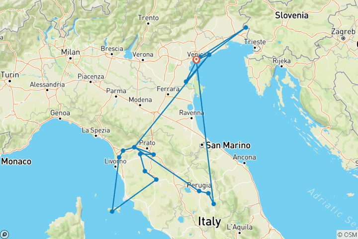 Map of Cultural Tour Through Italy