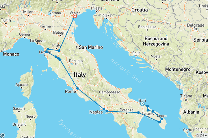 Map of Premium Italy in Depth (17 destinations)