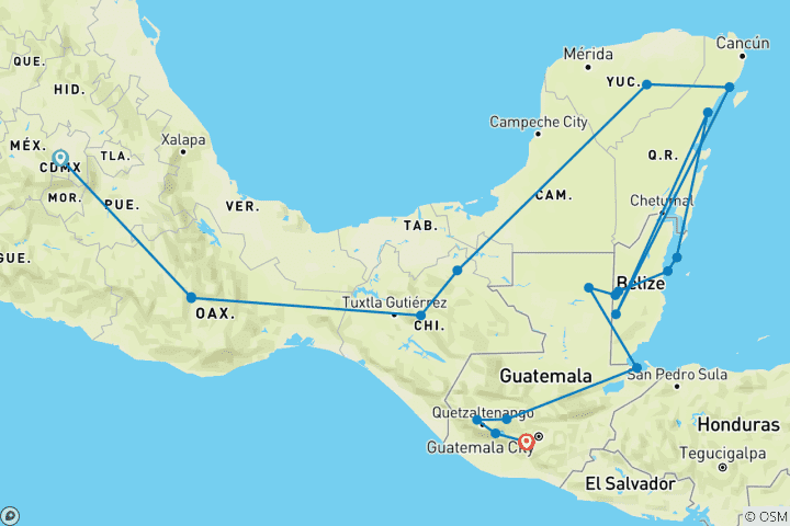 Map of Epic Mexico, Belize & Guatemala (38 destinations)