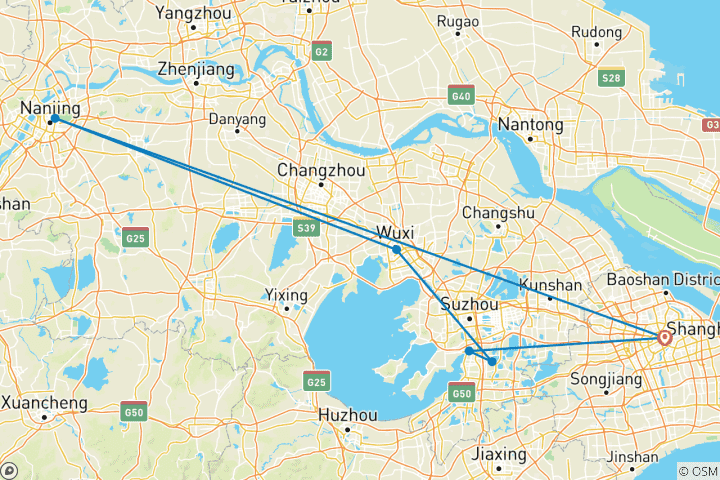 Karte von Luxuriöse 4-tägige Privatreise in Ostchina: Shanghai, Suzhou, Wuxi, Nanjing