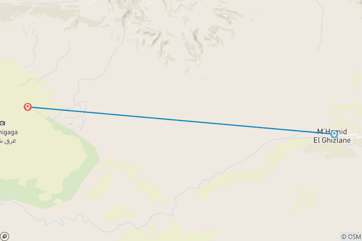 Map of Night Desert Experience from Mhamid to Erg Chigaga
