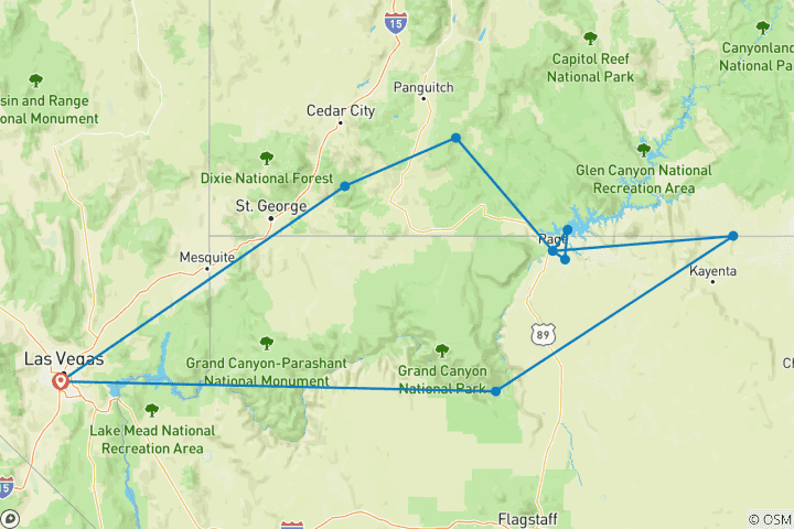 Map of Western USA National Parks Loop (10 destinations)