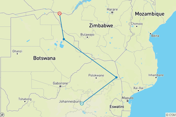 Carte du circuit De Kruger à Vic Falls