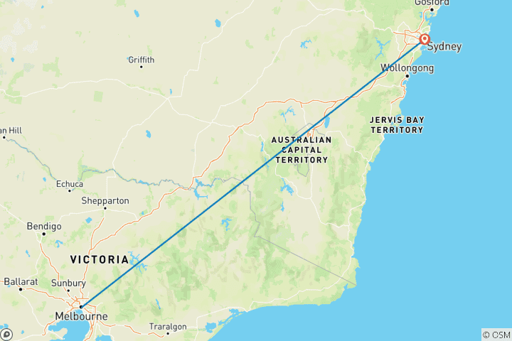 Carte du circuit Aventure de Melbourne à Sydney