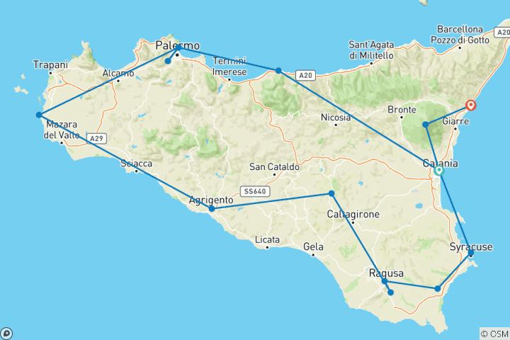 Map of Highlights of Sicily From Catania - 10 days