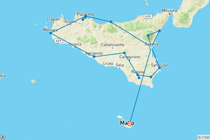 Map of Sicily & Malta Explorer - 11 days