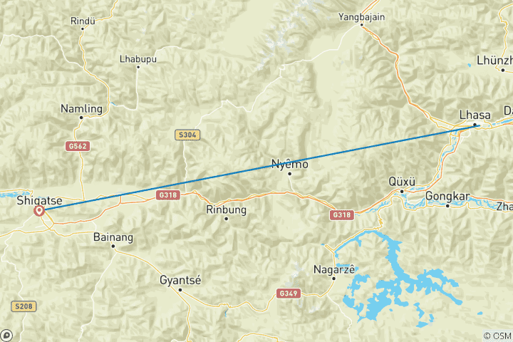 Map of 9 Days Classic Tibet With Lhasa Small Group Tour (Max 15) | Western China Package Adventure