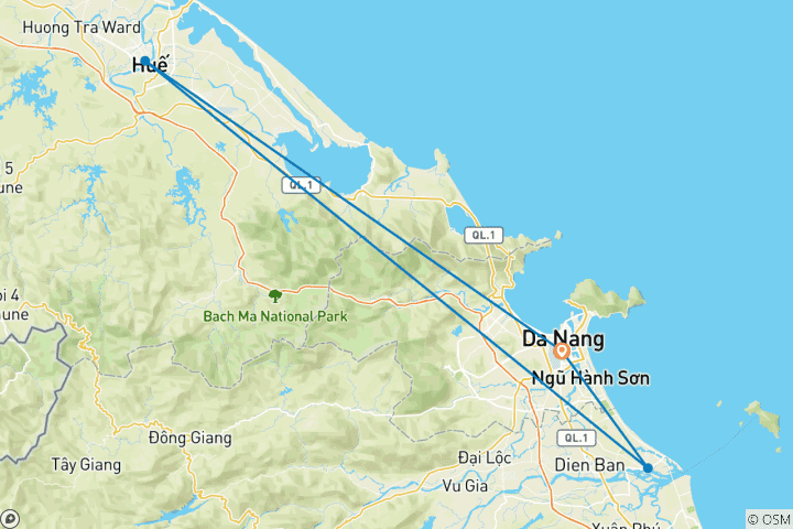 Karte von 4 Tage-3-Nächte-Luxusreise Da Nang, Hoi An und Hue