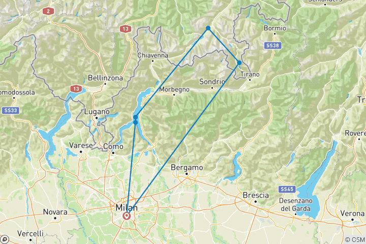 Carte du circuit Voyage en train de la Bernina, St. Moritz, Lac de Côme et Bellagio - 5 jours