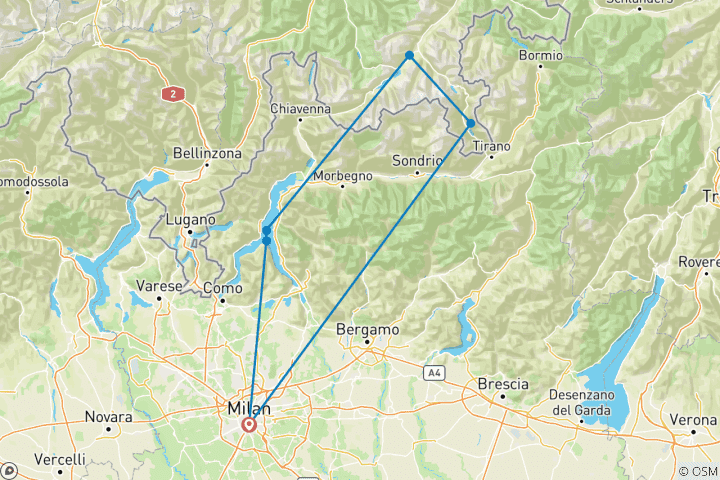 Carte du circuit Voyage en train de la Bernina, St. Moritz, Lac de Côme et Bellagio - 5 jours