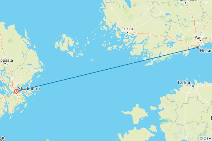 Carte du circuit Magie du Nouvel An sur la mer Baltique, d'Helsinki à Stockholm