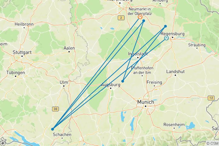 Map of Jurasteig East From Eilsbrunn to Deining