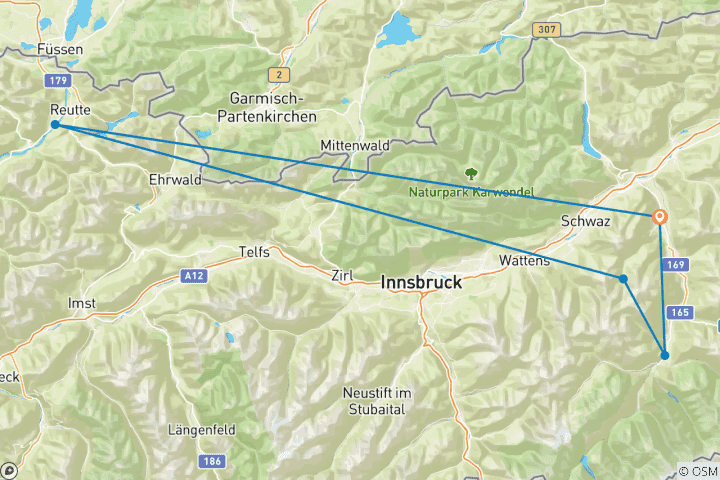 Map of Crossing the Alps From Fügen to Merano with Charme