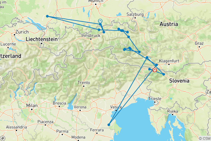 Map of From Lake Tegernsee to Lake Bled