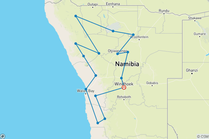 Karte von Namibias Highlights erleben (15 Tage)