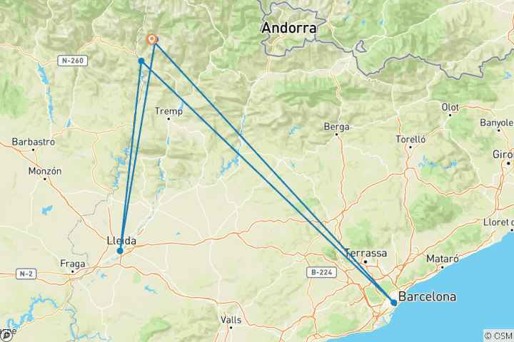 Carte du circuit Pyrénées - Les joyaux alpins Vall de Boi & Aigues Tortes 8 jours (8 jours)