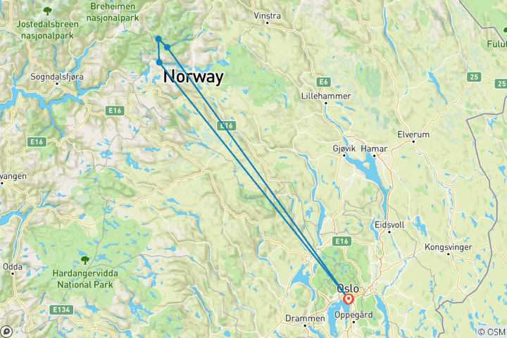 Map of Jotunheimen - the Historic Route 6 Days