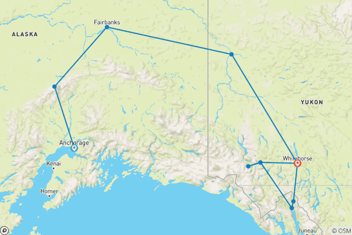 Karte von Traumstraßen Alaska & Yukon | Hotel-Reise (16 Tage)