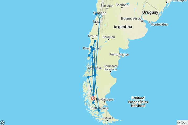 Carte du circuit Chili - du nord au sud (21 jours)