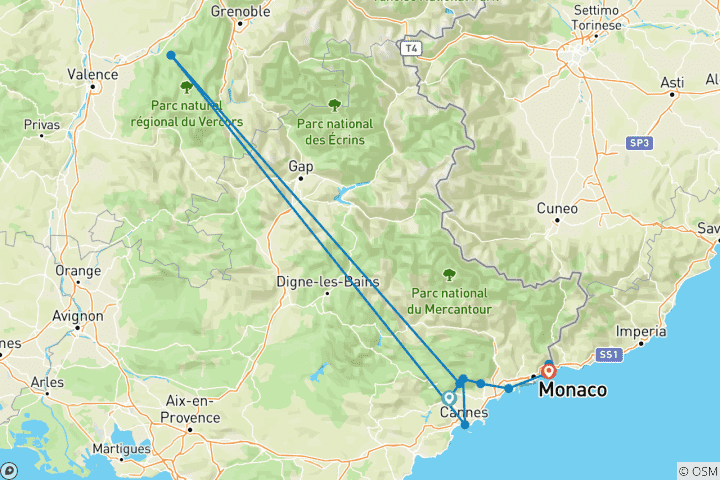 Carte du circuit Randonnée sur le balcon de la Côte d'Azur (7 jours)