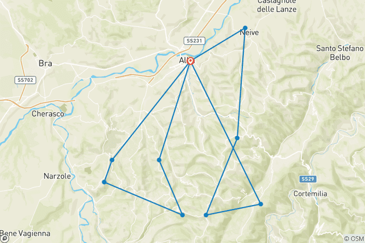 Carte du circuit Piémont - De Barolo à Barbaresco (8 jours)