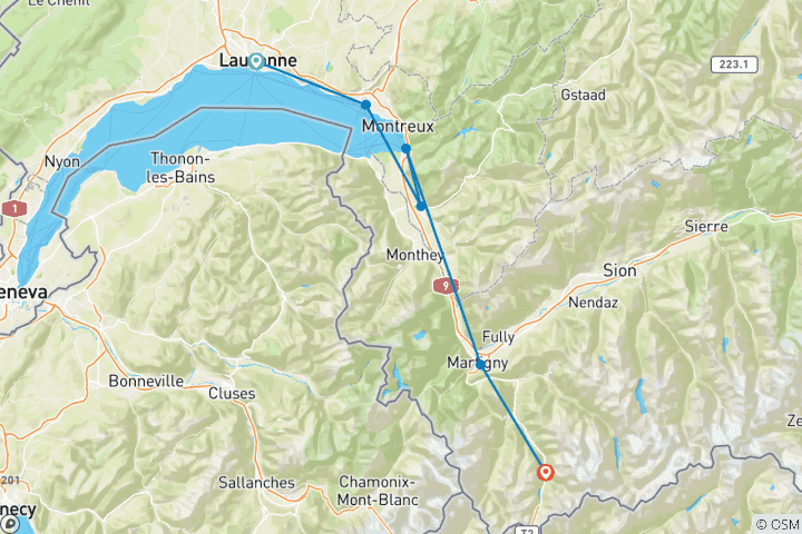 Map of Via Francigena - From Ste-Croix to Aosta 12 Days