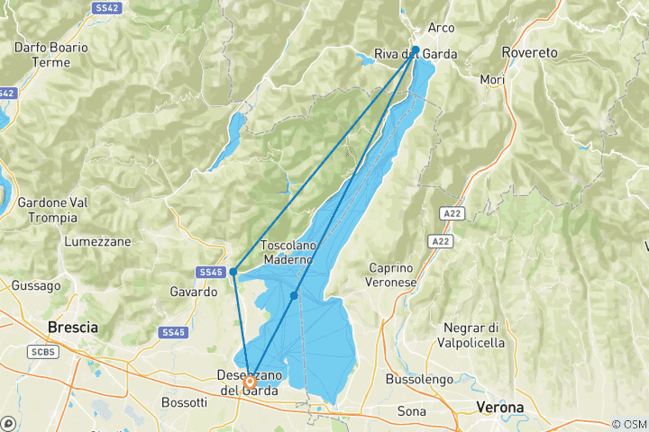 Map of Around Lake Garda - Sparkling Lakes , Green Valleys, Fortified Castles 7 Days