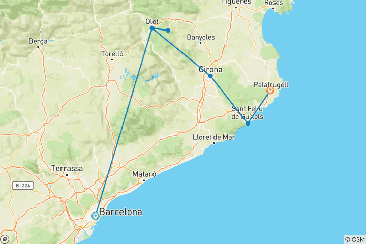 Map of Catalonia Cycle Tour 7 Days