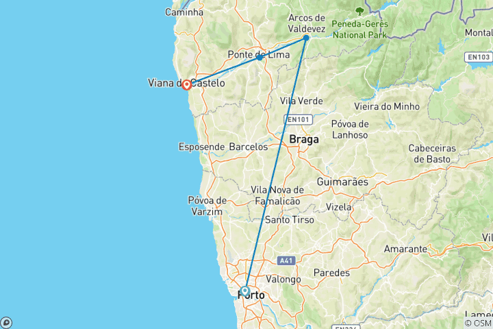 Map of Portugal - Cycling Tour in the Lima Valley 8 Days