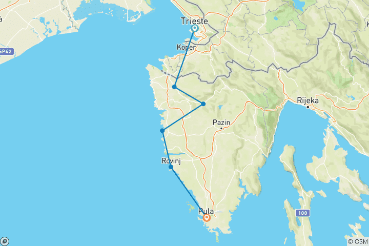 Map of Croatia - By Bike From Trieste to Pula 7 Days