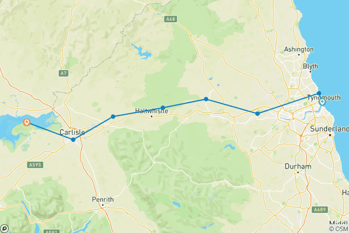Map of England - Hadrian's Wall Path From Wallsend to Bowness-on-Solway 8 Days