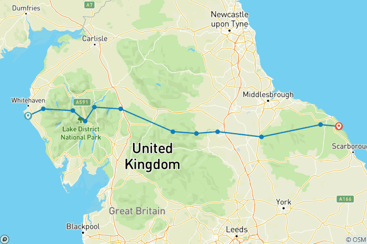 Map of England - Coast to Coast : From St. Bees to Robin Hoods Bay16 Days
