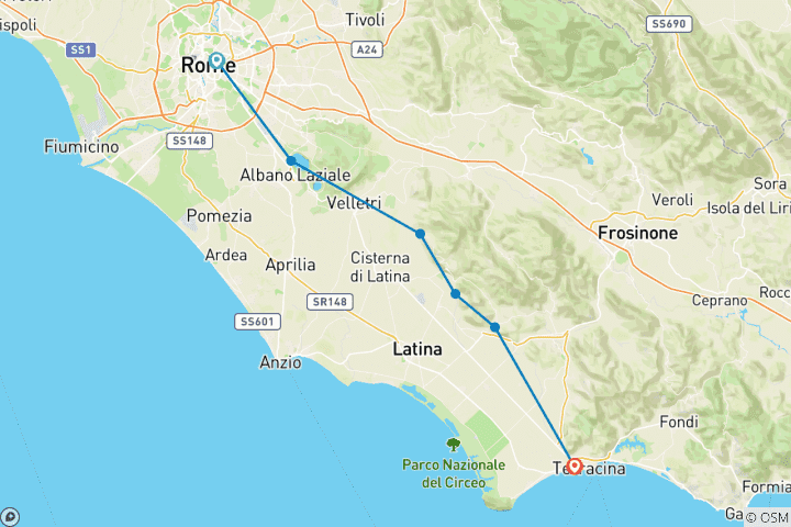Karte von Via Francigena Süd - Von Rom bis zum Meer in Terracina (7 Tage)