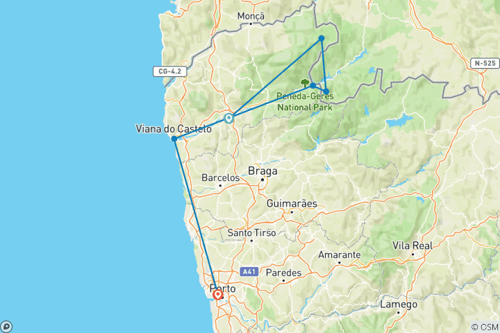 Map of Portugal - Peneda-Gerês National Park 8 Days